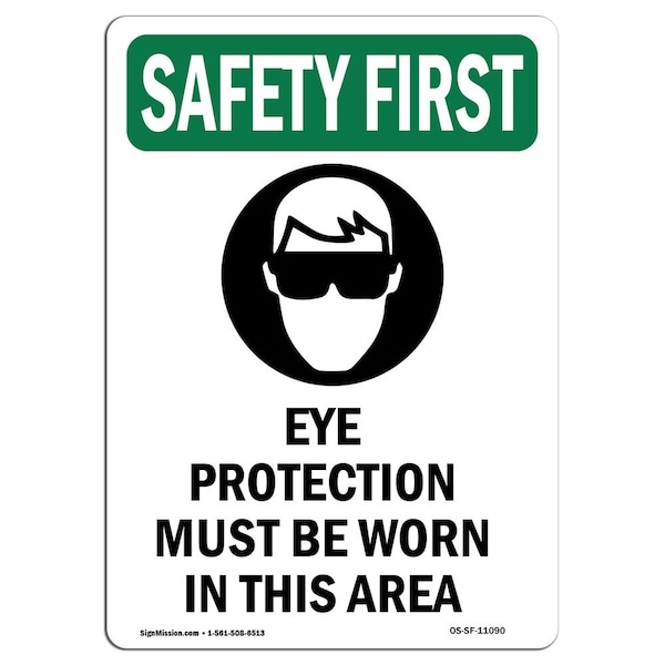OSHA, Eye Protection Must, 5in X 3.5in, 10PK, 3.5" W, 5" H, Portrait, PK10, OS-SF-D-35-V-11090-10PK